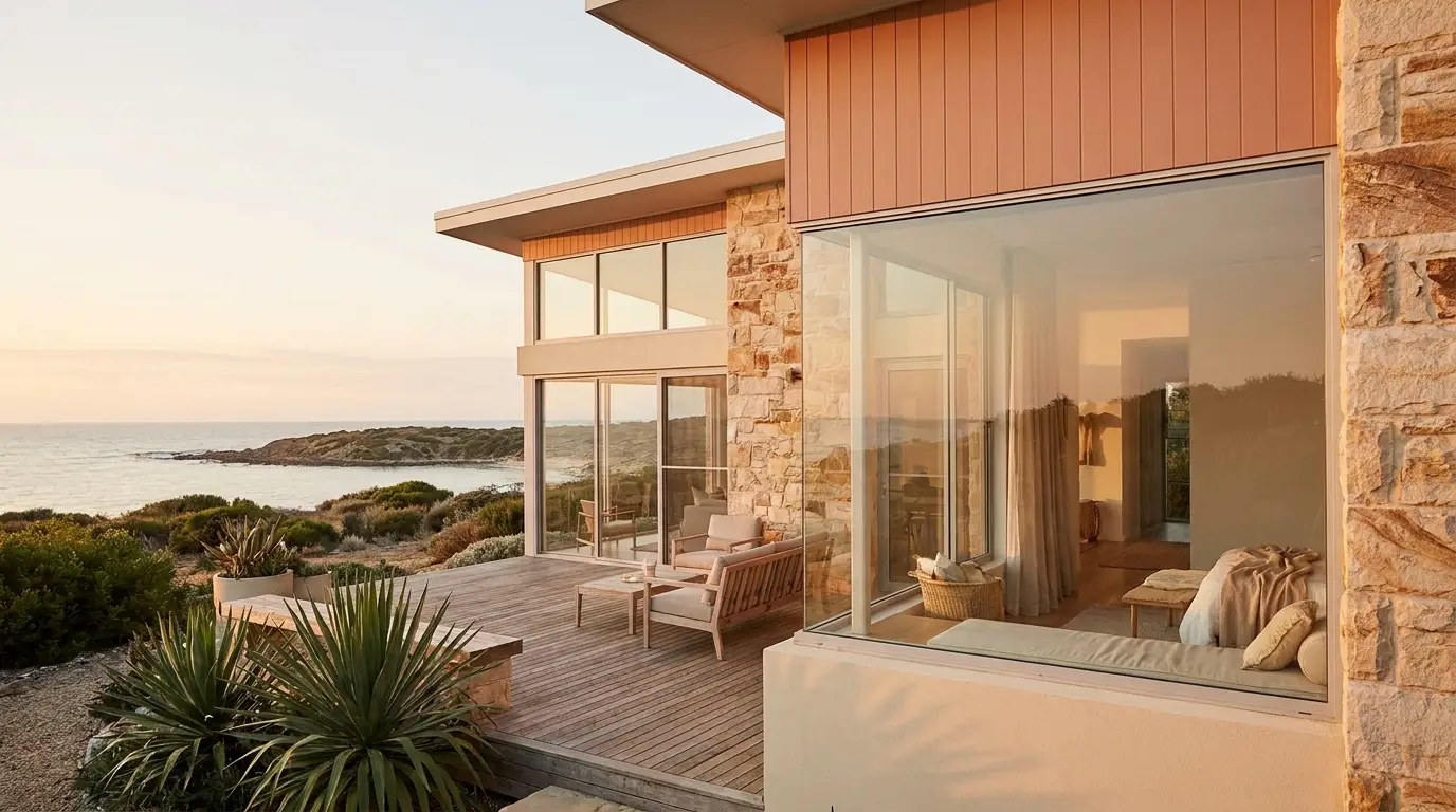 Modern Australian coastal home at golden hour — illustrating residential property lending and how Australian lenders assess borrowers
